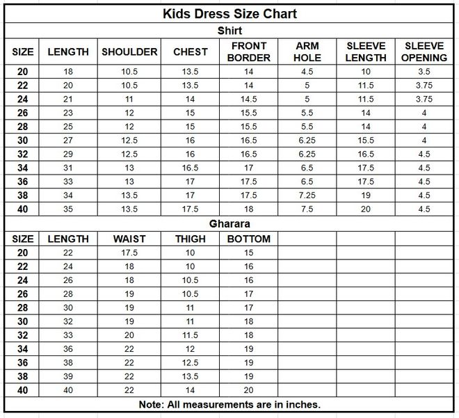 Kids Dull Raw Silk 3PC | 1166 size chart