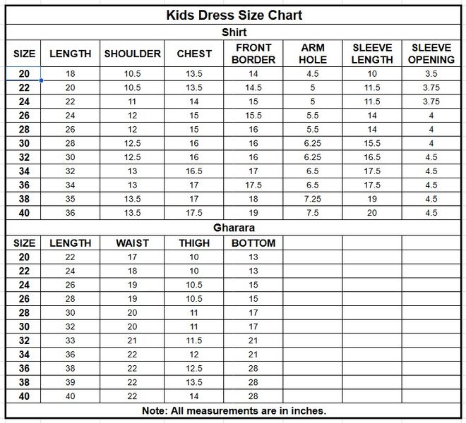 Kids Korean Raw Silk 3PC | 1174 size chart