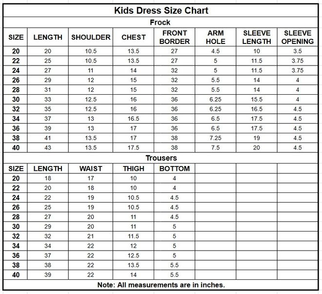 Kids Raw Silk Frock | 1319 size chart