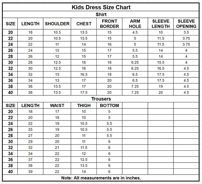 Kids Raw Silk 3PC | 1335 size chart