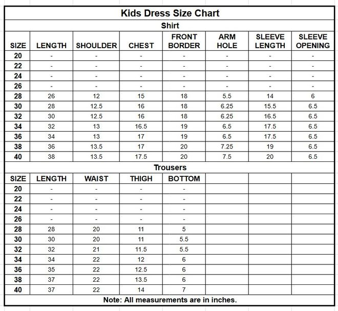 Kids Shine Raw Silk 3PC | 16413 size chart