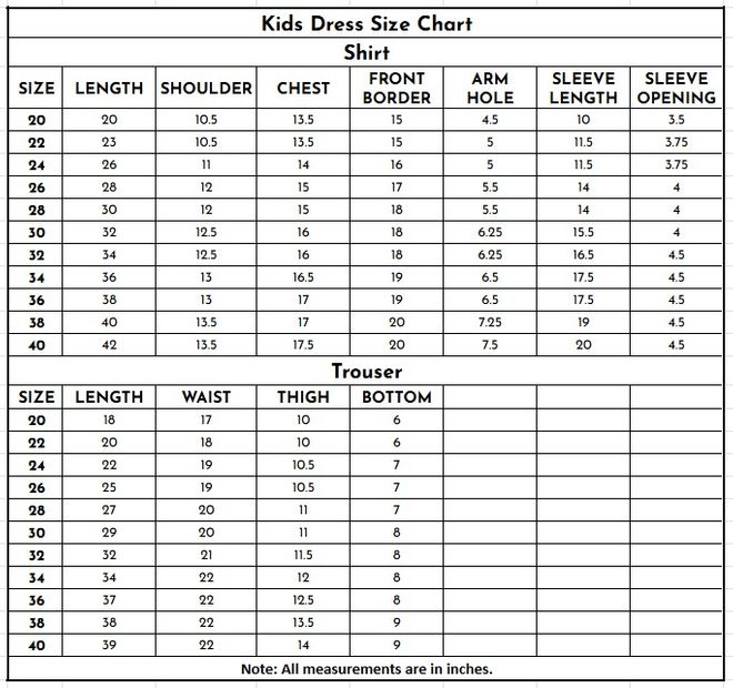 Kids Dull Raw Silk 3PC | 2265 size chart