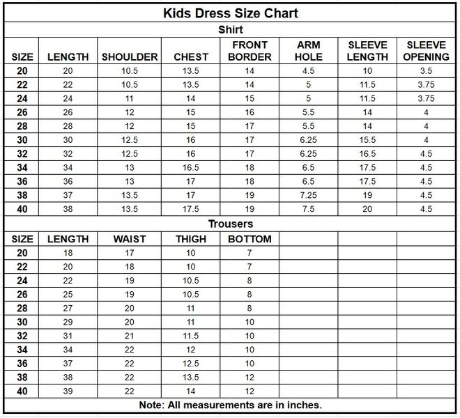Kids Lawn 3PC | 2297 size chart