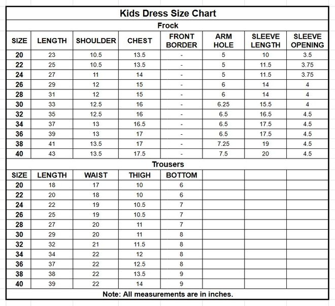 Kids Chiffon Frock | 4089 size chart