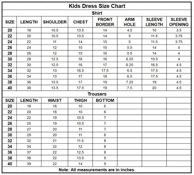 Kids Jacquard Cotton 2PC | 4101 size chart