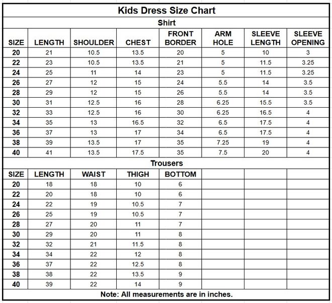 Kids Chiffon 3PC | 4110 size chart