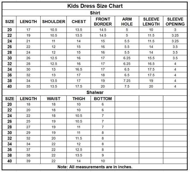 Kids Plain Paper Katan 3PC | 4119 size chart