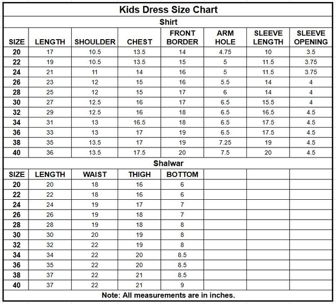 Kids Raw Silk 3PC | 9780 size chart