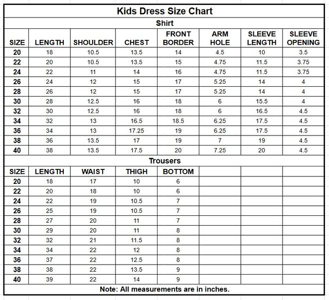 Kids Dull Raw Silk 4PC | 9792 size chart