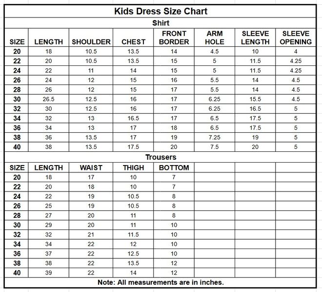 Kids Raw Silk 3PC | 9806 size chart