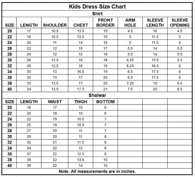 Kids Jacquard Cotton 2PC | 1226 size chart