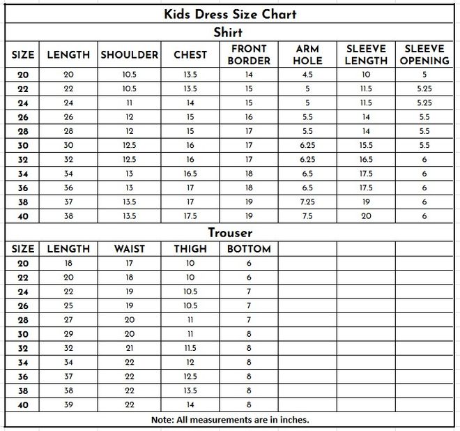 Kids Jacquard Cotton 2PC | 1324 size chart