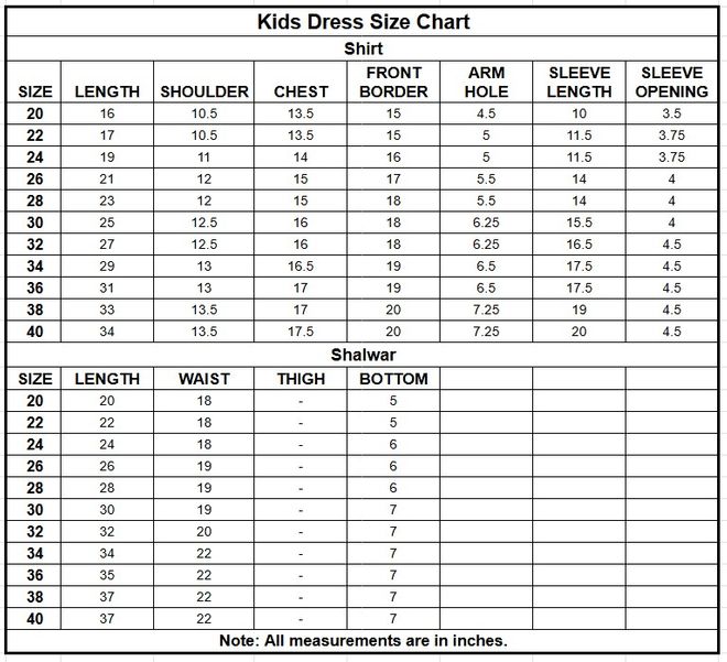 Kids Cotton 2PC | 1327 size chart