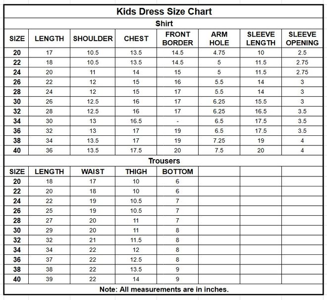 Kids Khaddar 2PC | 16459 size chart