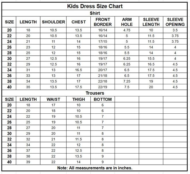 Kids Khaddar 2PC | 16465 size chart