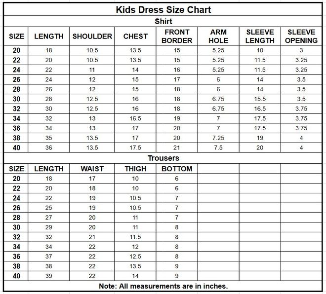 Kids Khaddar 2PC | 16544 size chart
