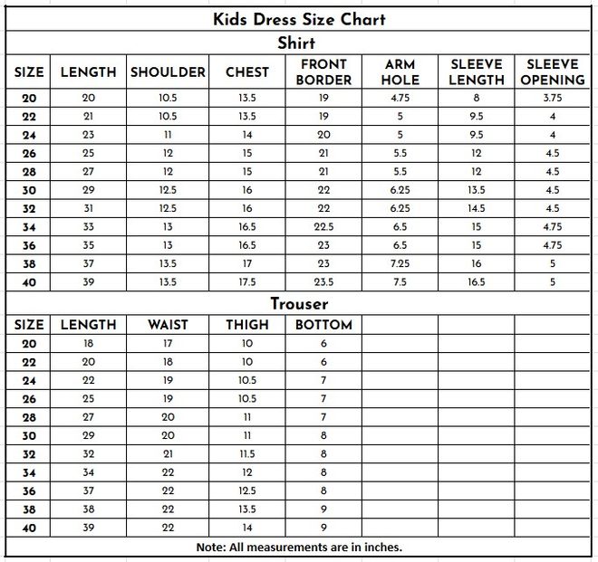 Kids Cotton 2 Piece | 17408 size chart