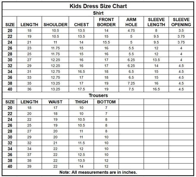 Kids Cambric Cotton 2PC | 17443 size chart