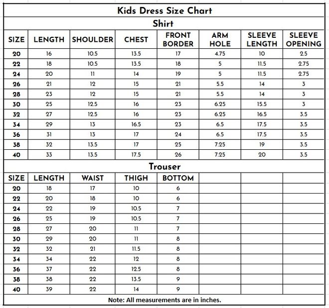 Kids Rod Cotton 2PC | 17491 size chart