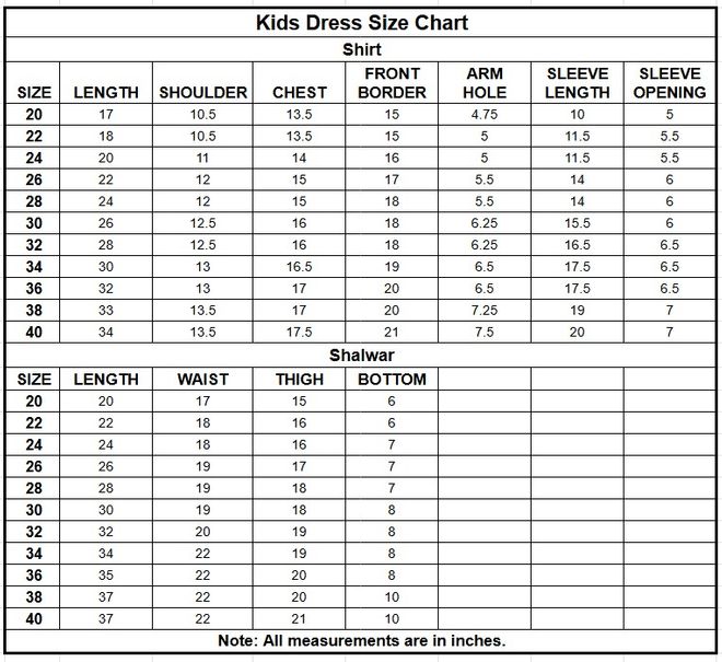 Kids Cotton 2PC | 17524 size chart