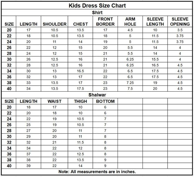 Kids Cotton 2PC | 17527 size chart