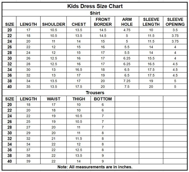 Kids Cotton 2PC | 17529 size chart