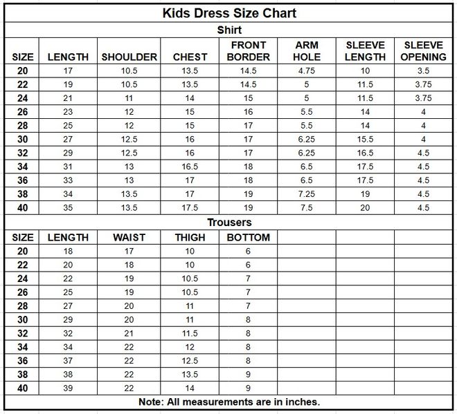 Kids Cotton 2PC | 17531 size chart