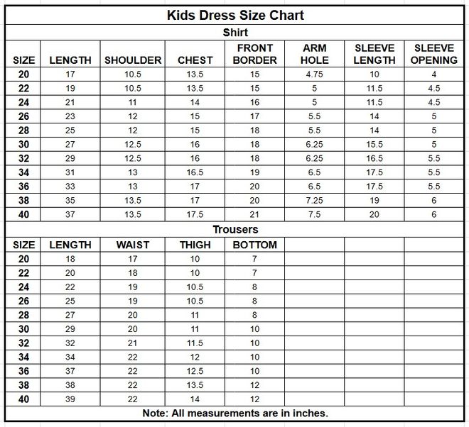 Kids Cotton 2PC | 17533 size chart