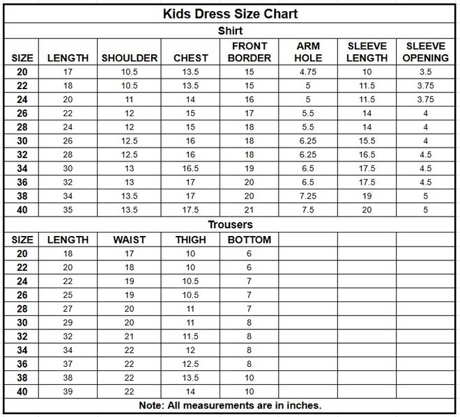 Kids Cotton 2PC | 17536 size chart