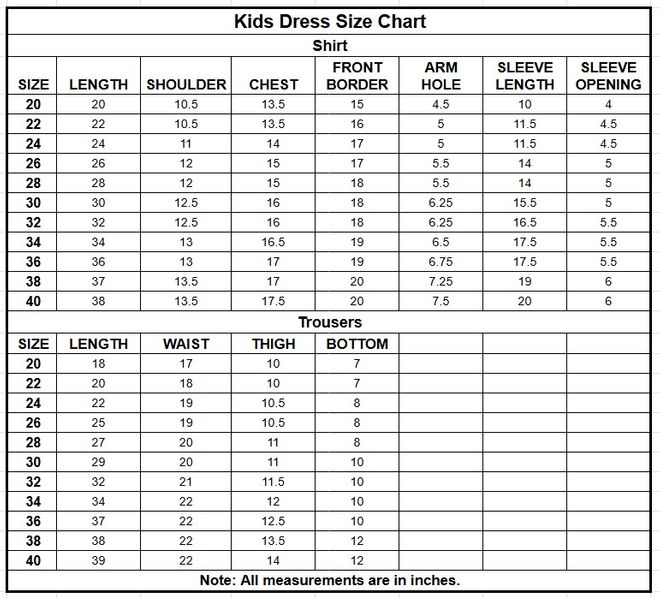 Kids Cotton 2PC | 17537 size chart