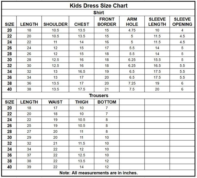 Kids Cotton 2PC | 17538 size chart