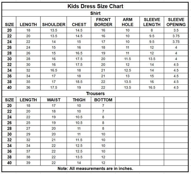 Kids Cotton 2PC | 17546 size chart