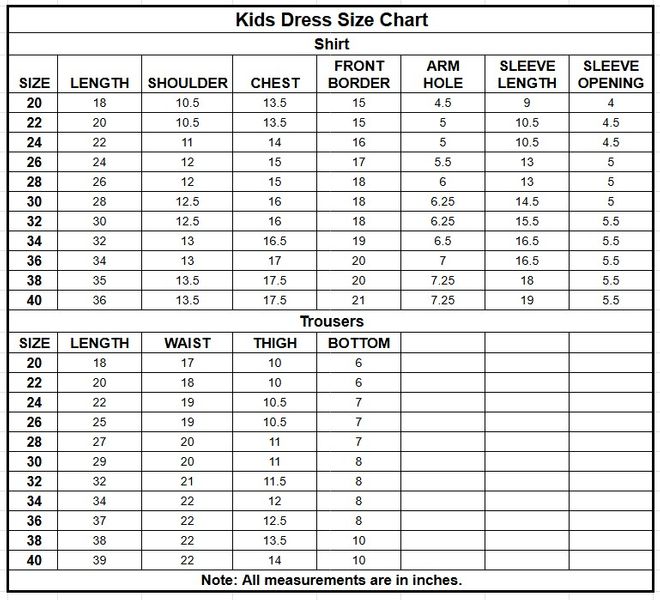 Kids Cotton 2PC | 17550 size chart