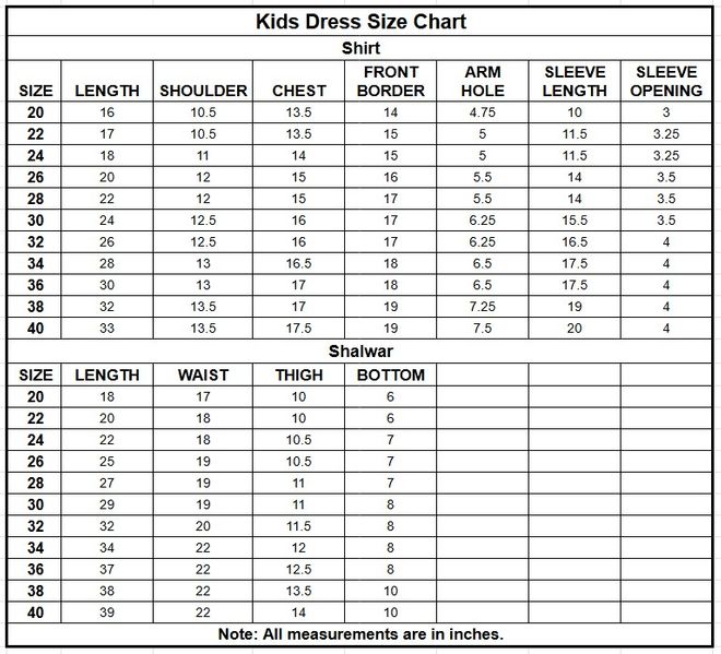 Kids Cotton 2PC | 17552 size chart