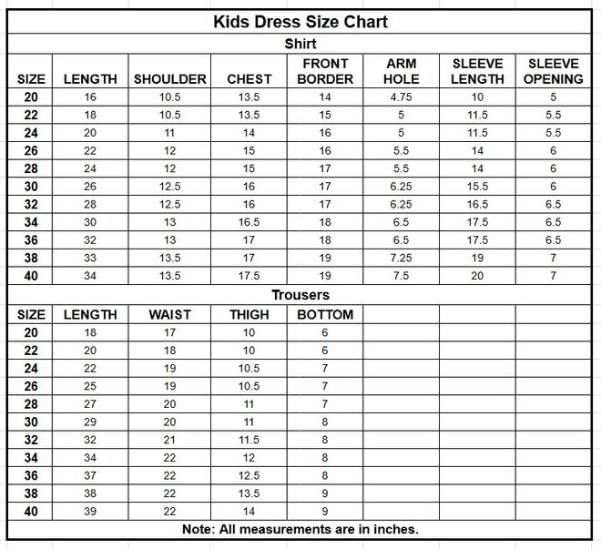 Kids Cotton 2PC | 17554 size chart