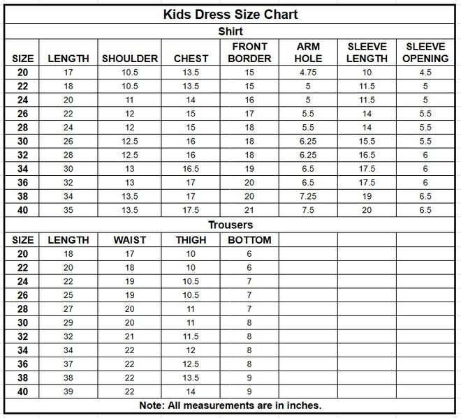 Kids Cotton 2PC | 17558 size chart