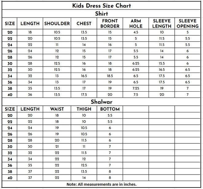 Kids Rod Cotton 2PC | 4105 size chart