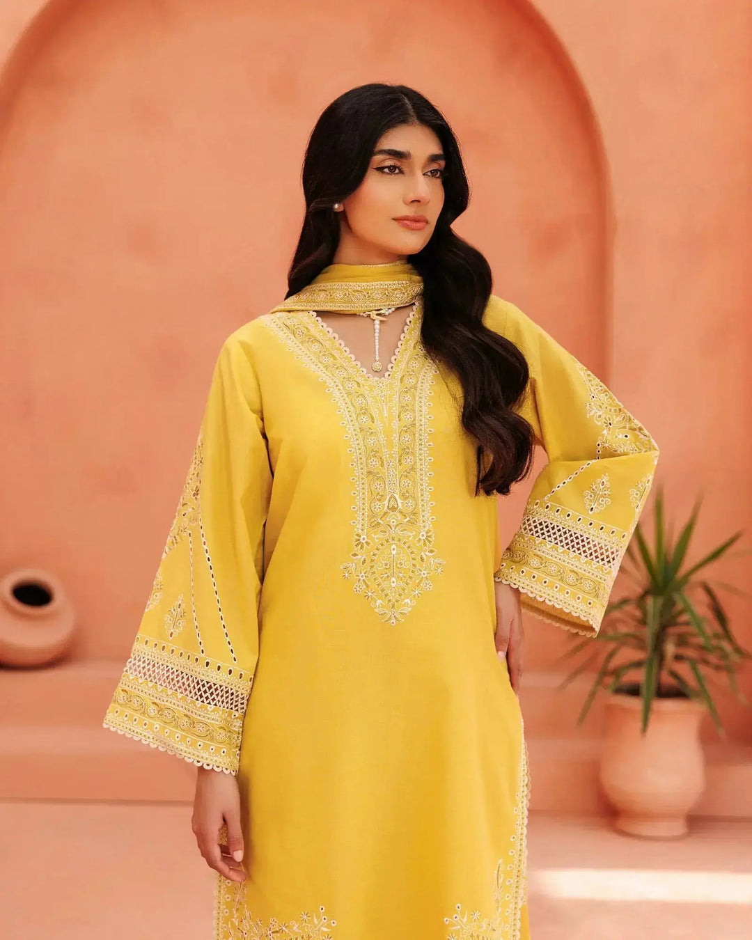 Embroidered Cambric Cotton 3-Piece Suit for Women