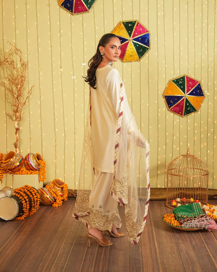 3 Piece Chambray Katan Suit Stitched | 9739-IG-S.KTN - Sha Posh Textile