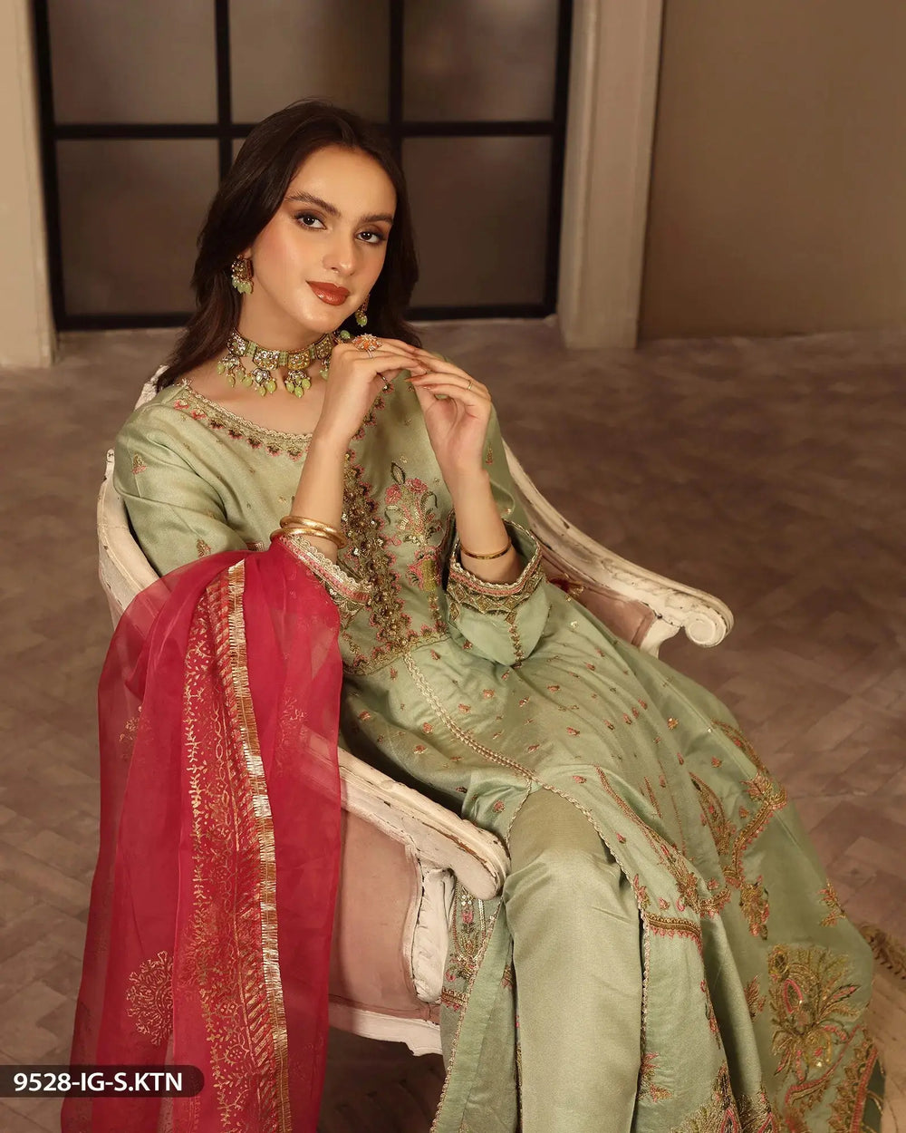 FORMAL 3PC EMBROIDERED MAXI | 9528-IG-S.KTN Sha Posh Textile
