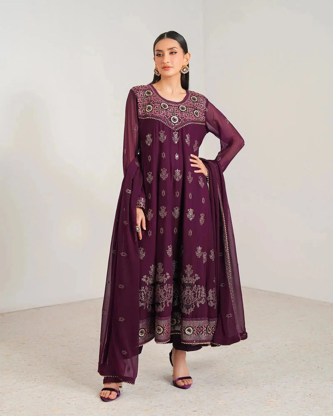 3-Piece Ready-to-Wear Chiffon Frock | 308-BG-CF Sha Posh Textile