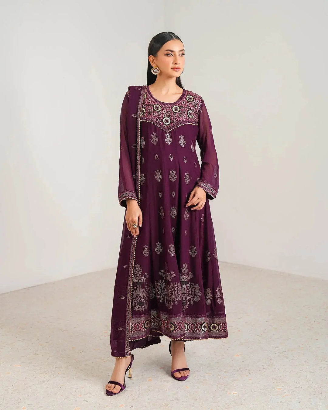 3-Piece Ready-to-Wear Chiffon Frock | 308-BG-CF Sha Posh Textile