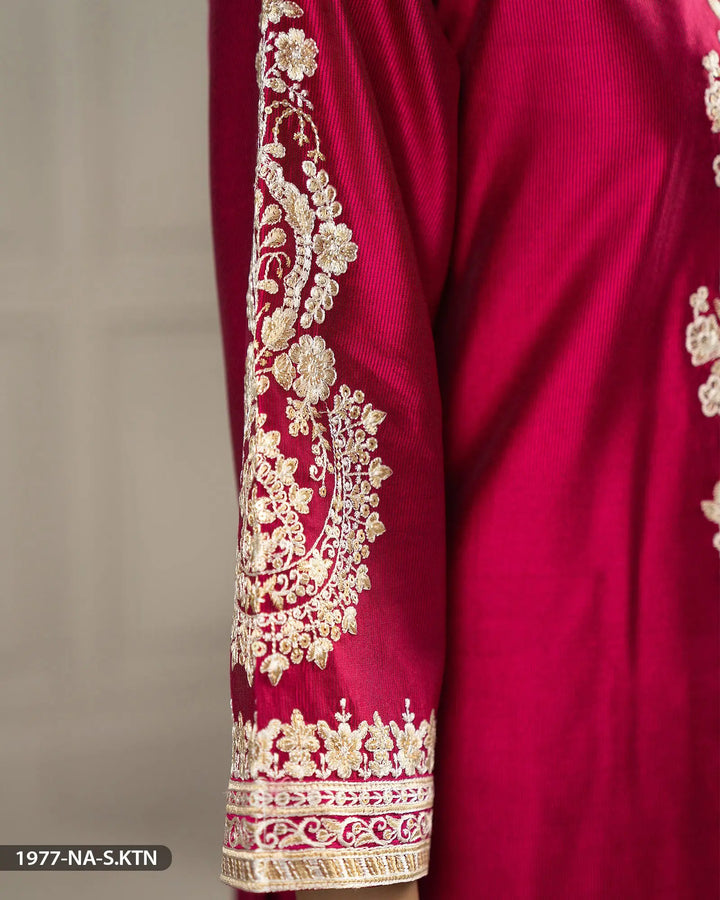 Embroidered Chambray Katan Suit | 1977-NA-S.KTN ShaPosh Textile