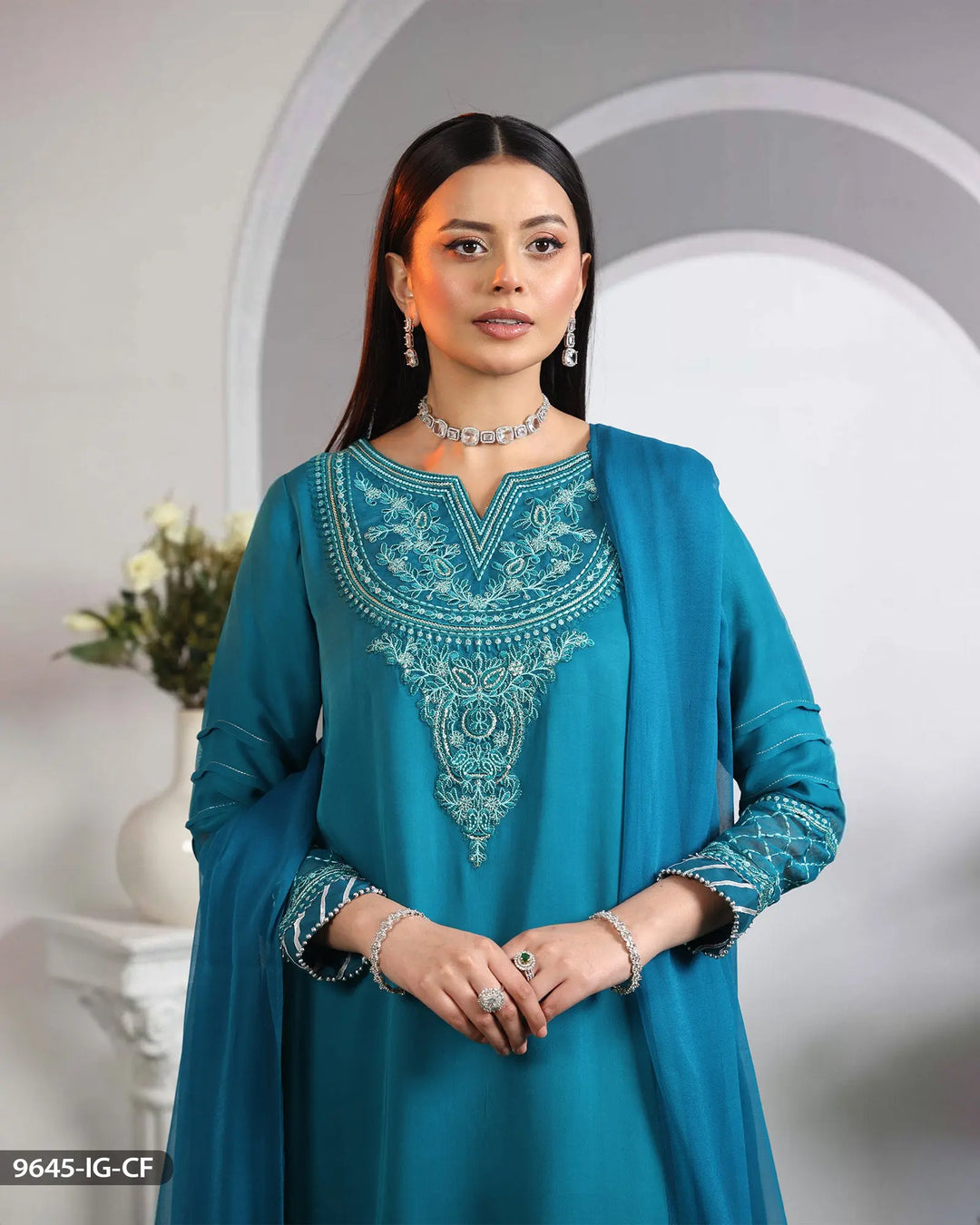 Embroidered Chiffon Suit | 9645-IG-CF - Sha Posh Textile