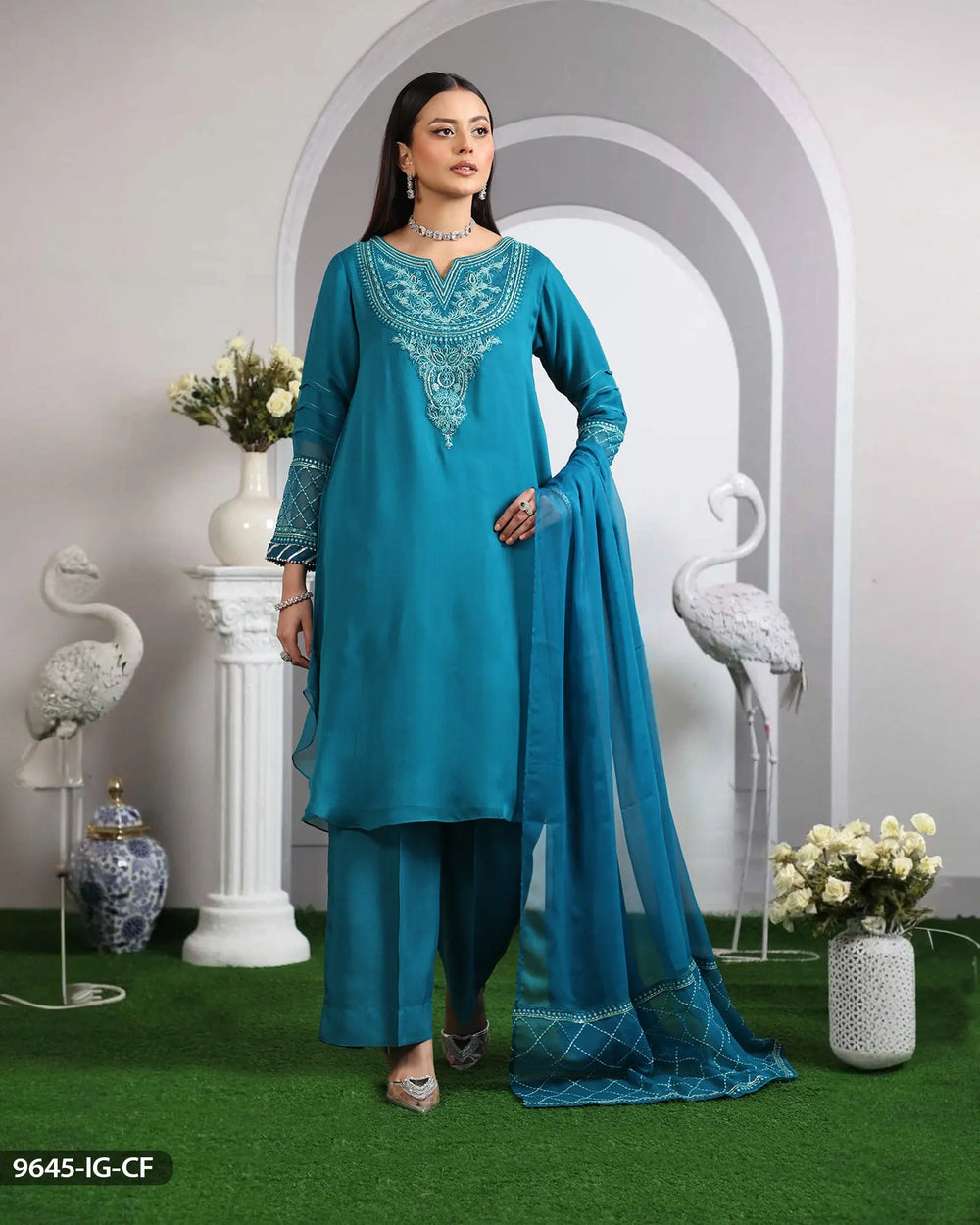 Embroidered Chiffon Suit | 9645-IG-CF - Sha Posh Textile