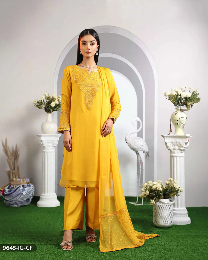 Embroidered Chiffon Suit | 9645-IG-CF - Sha Posh Textile