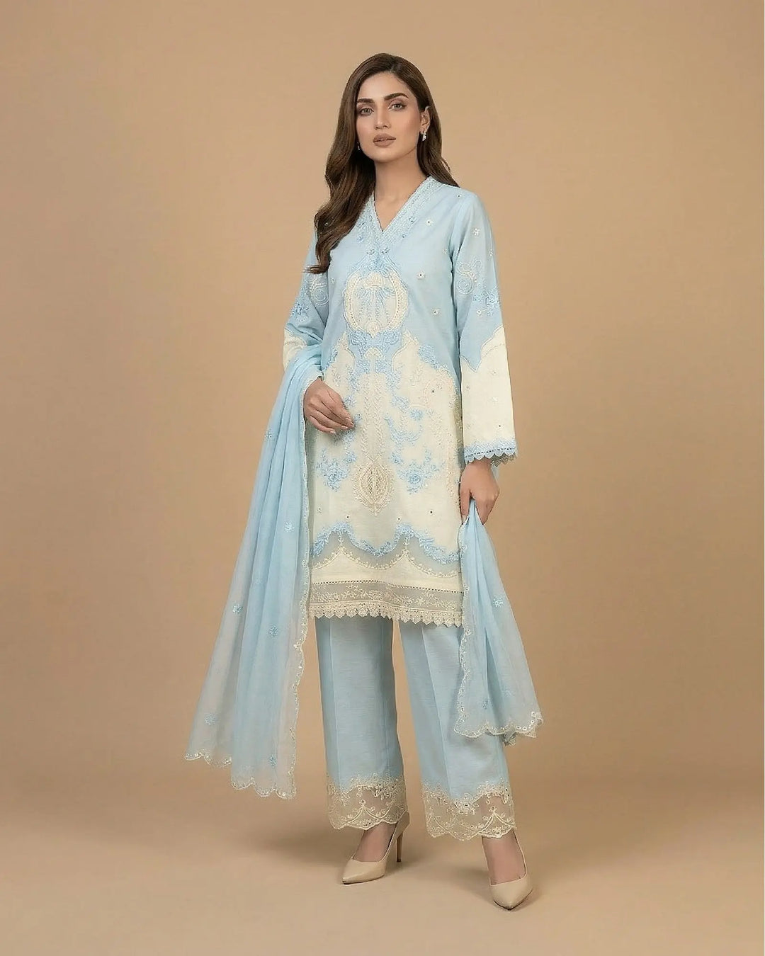 Embroidered Jacquard Cotton 3 Piece Suit for Women Sha Posh Textile