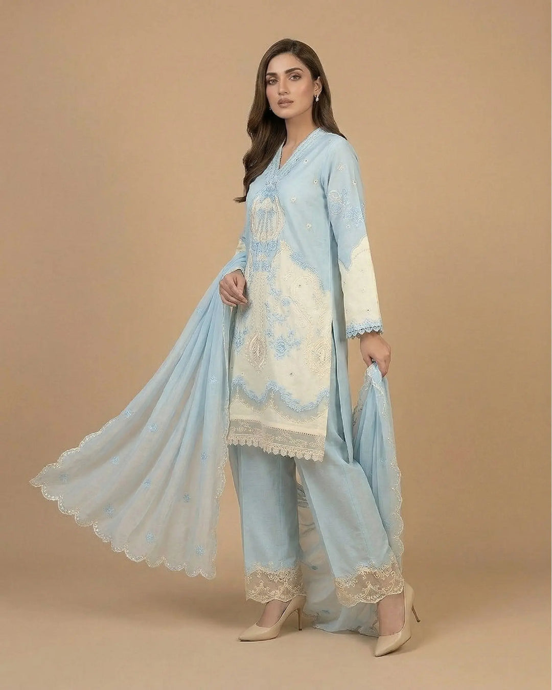 Embroidered Jacquard Cotton 3 Piece Suit for Women Sha Posh Textile