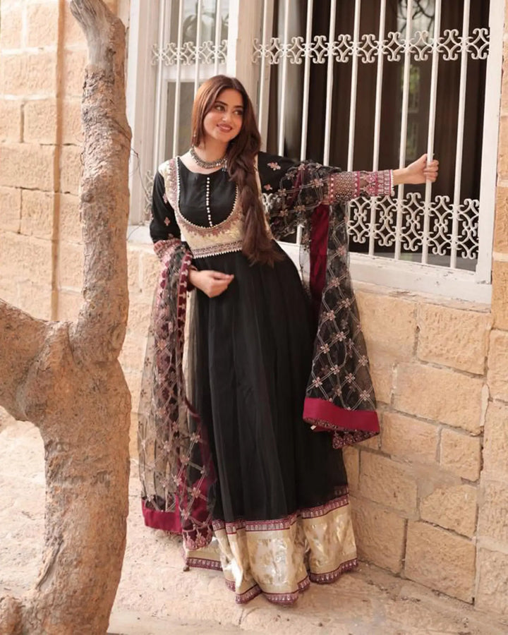 Embroidered Net Maxi | 406-AR-NT - Sha Posh Textile