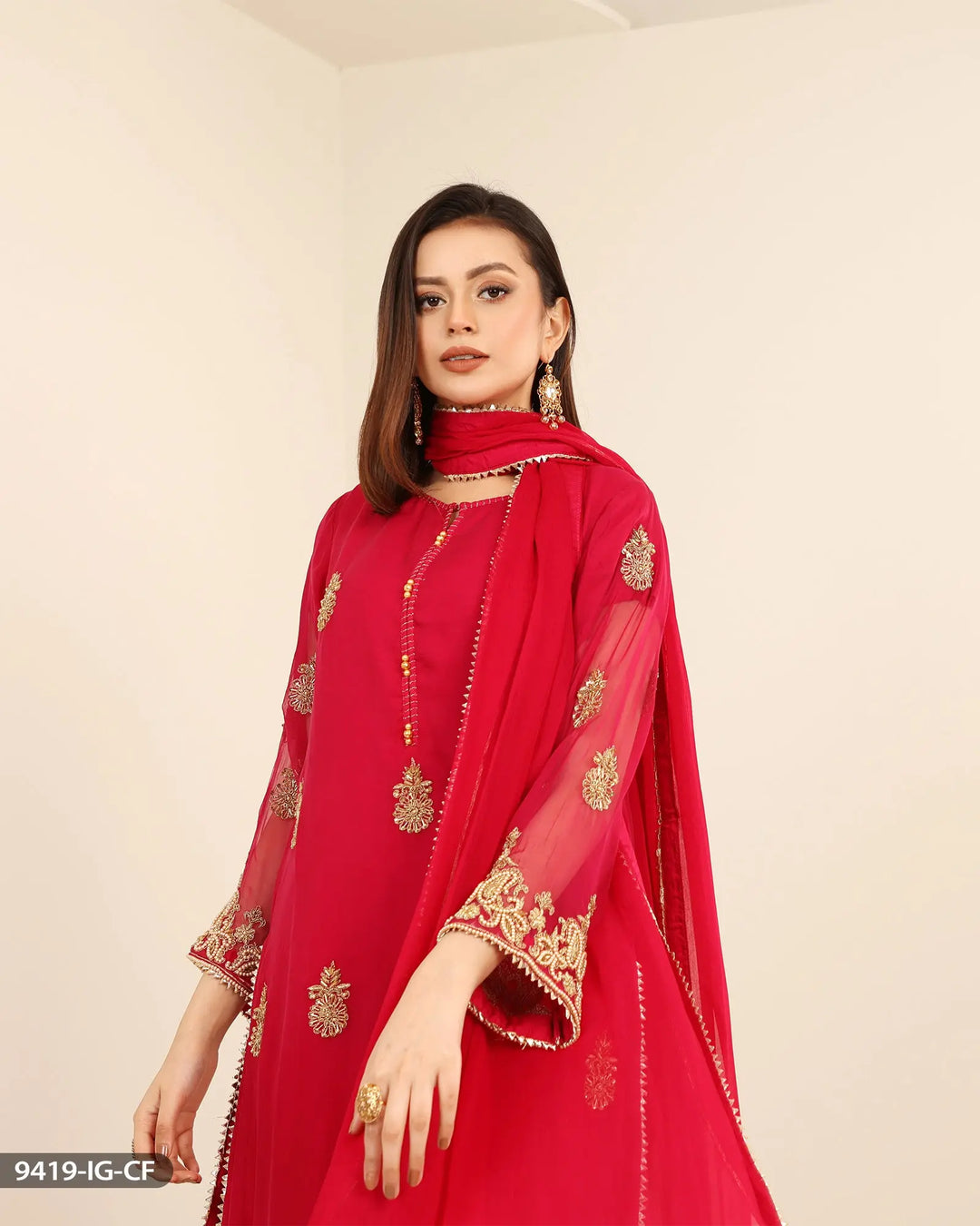 FORMAL 3PC EMBROIDERED SUIT | 9419-IG-CF Sha Posh Textile